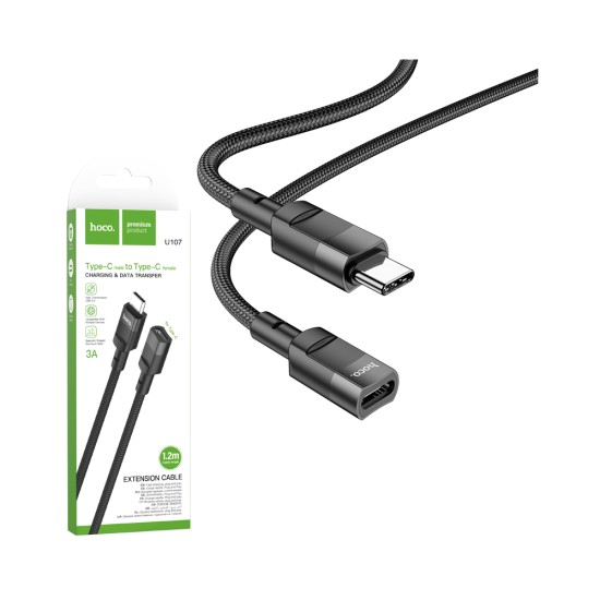 Hoco Charging Extension Cable U107 Type-C Male to Female 1.2m Black